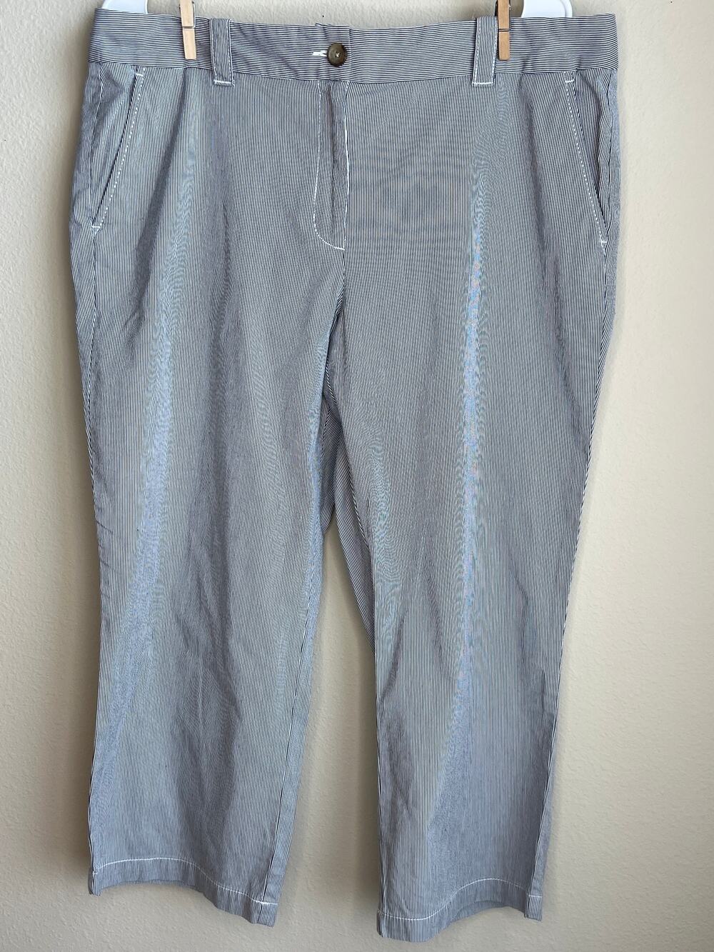 Lands' End Fit 2 Pinstripe Striped Seersucker Cropped Capri Pants Size 14